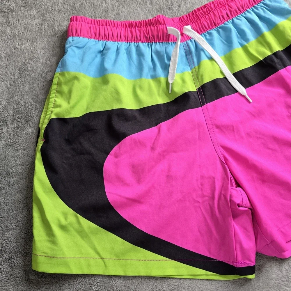 Buc-ees Beaver Retro Neon Swim Trunks Mens Small Pink Multicolor 5.5
